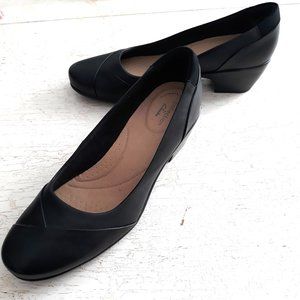 Clarks Collection Womens Heels Black Leather Ultimate Comfort Pumps 10M